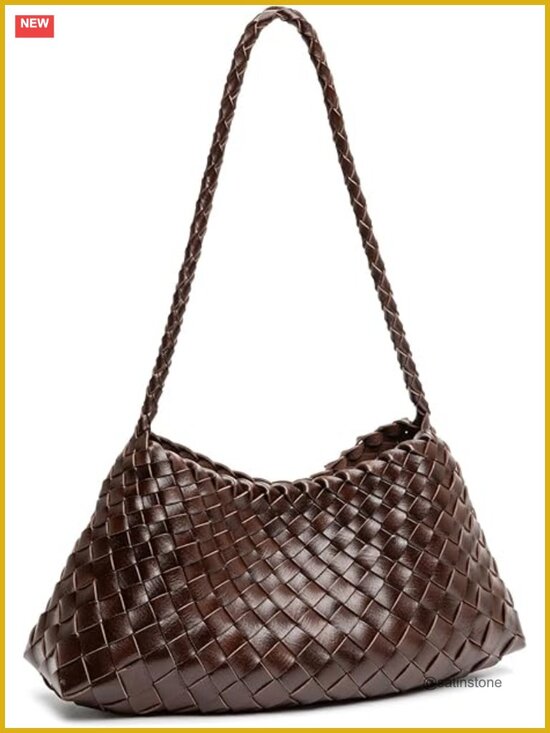 Handbags - Woven Hobo Shoulder Bag with Drawstring – Faux Leather Handbag
